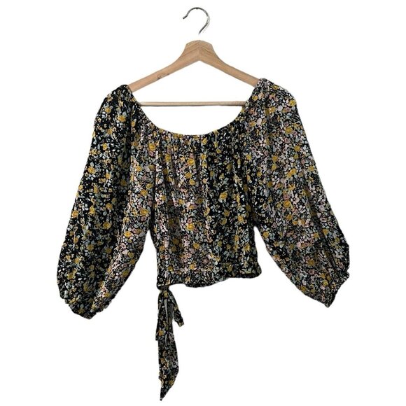 BCBGeneration Blouse Size Small Garden Floral Surplice Wrap Crop Top V Neck - Picture 4 of 10